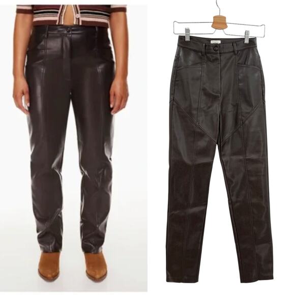 Aritzia Wilfred Rebel Pants Vegan Faux Leather Straight Leg Brown Size 0 - Picture 1 of 13